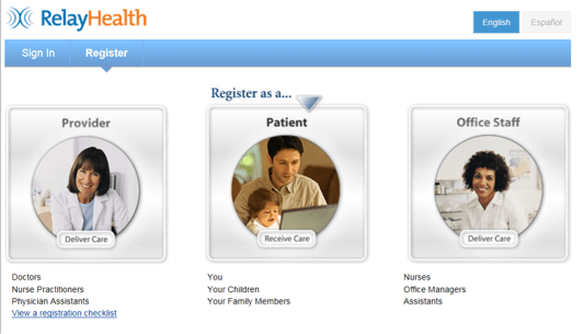 Healthcare Portal screen capture of step 2 - Register